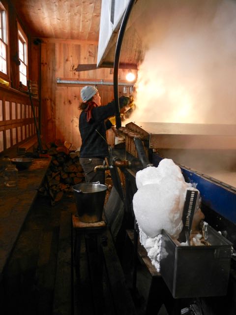 Finally on Thursday, while a cold wind raged, it felt cozy to stoke the fire, cozy to stand near the pans, cozy to sip hot syrup, cozy to wear a scarf, cozy to chat, cozy to listen to fiddle tunes. It felt right.